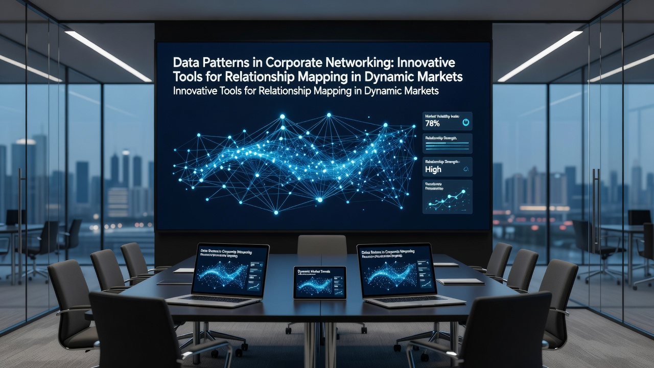 Corporate relationship mapping dashboard showing network connections and data flows